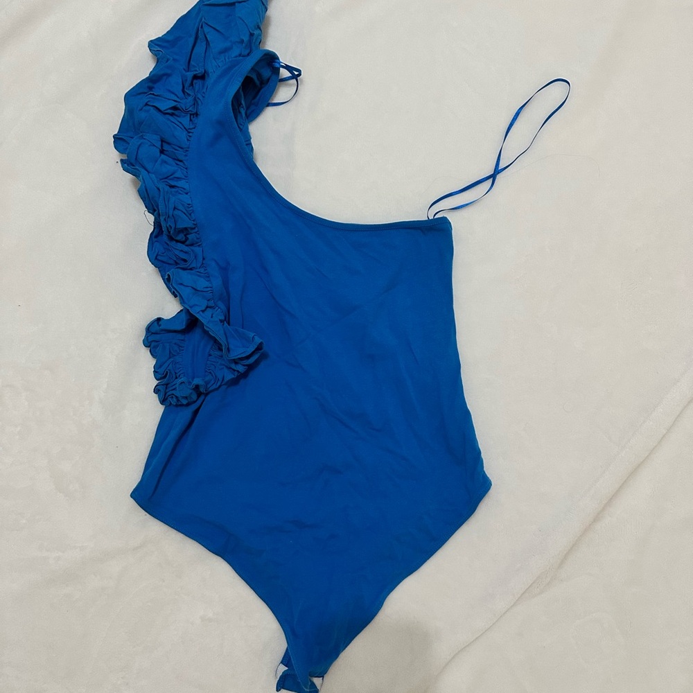 Zara Blue Ruffled Bodysuit